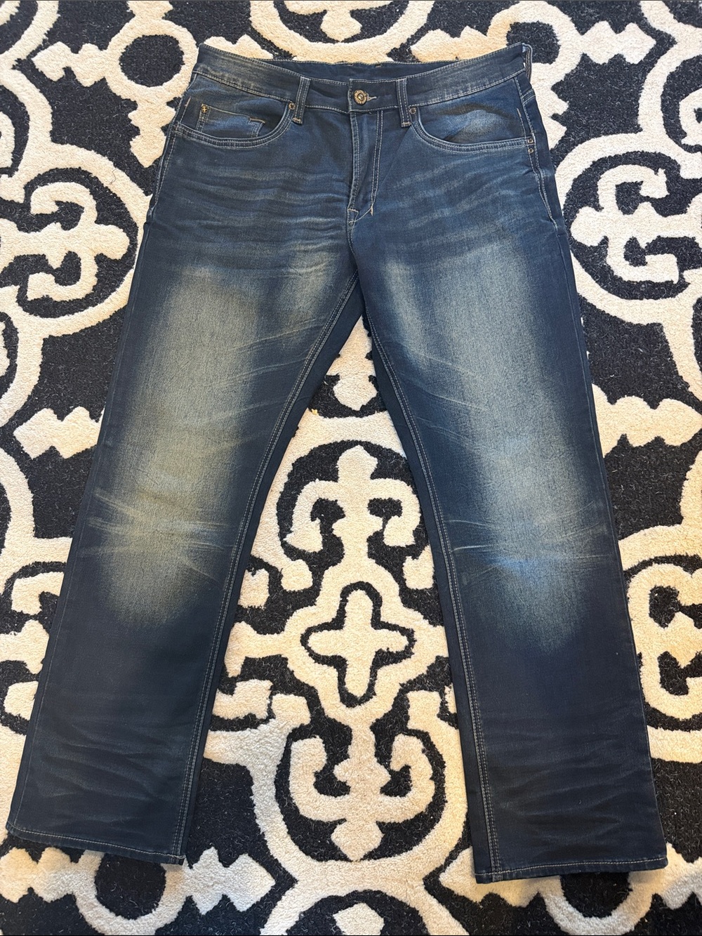 Men's Buffalo David Bitton Straight Fit Washed Dark Blue Jeans. 34x30